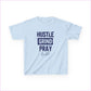 Kids Hustle Grind Pray Tee - Motivational Cotton T-Shirt for Young Dreamers - Light Blue / XS - Kids clothes