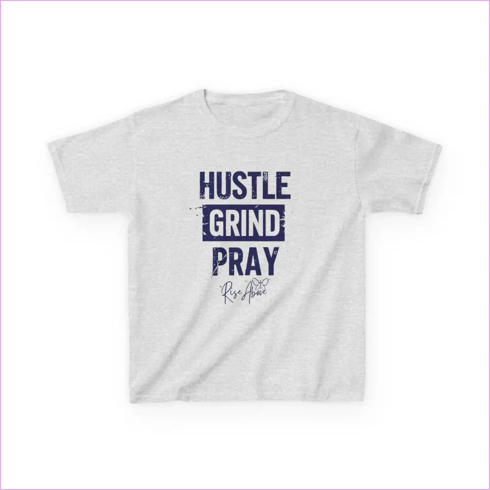 Kids Hustle Grind Pray Tee - Motivational Cotton T-Shirt for Young Dreamers - Ash / XS - Kids clothes