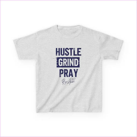 Kids Hustle Grind Pray Tee - Motivational Cotton T-Shirt for Young Dreamers - Ash / XS - Kids clothes