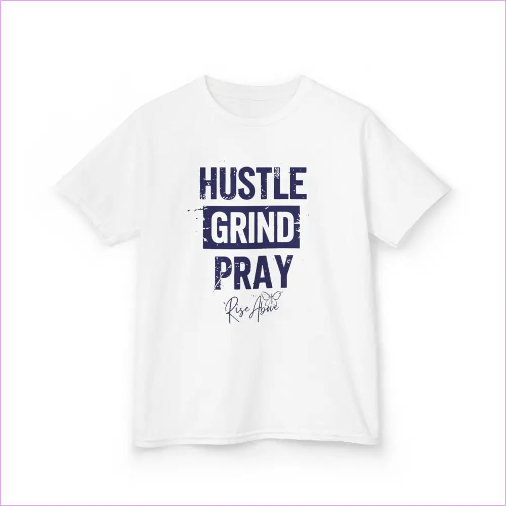 Kids Hustle Grind Pray Tee - Motivational Cotton T-Shirt for Young Dreamers - Kids clothes