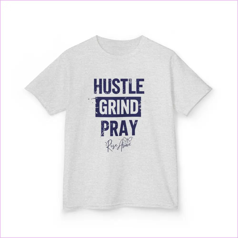 Kids Hustle Grind Pray Tee - Motivational Cotton T-Shirt for Young Dreamers - Kids clothes
