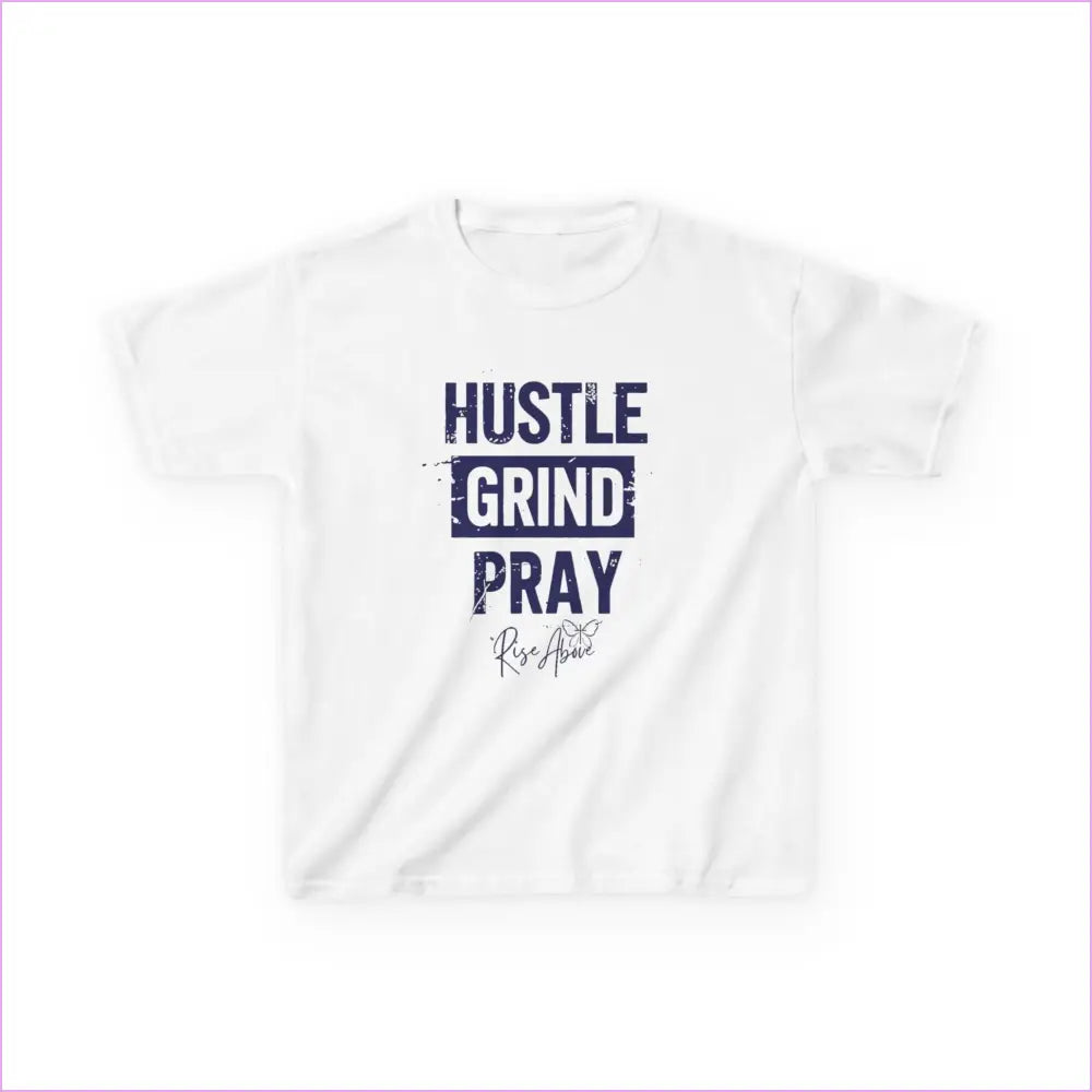 Kids Hustle Grind Pray Tee - Motivational Cotton T-Shirt for Young Dreamers - White / XS - Kids clothes