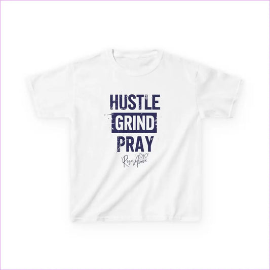 Kids Hustle Grind Pray Tee - Motivational Cotton T-Shirt for Young Dreamers - White / XS - Kids clothes