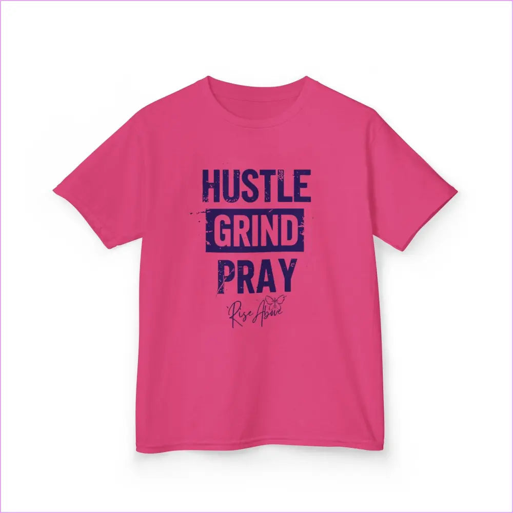 Kids Hustle Grind Pray Tee - Motivational Cotton T-Shirt for Young Dreamers - Kids clothes