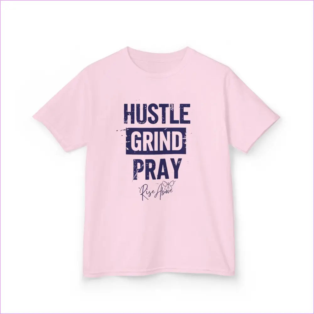 Kids Hustle Grind Pray Tee - Motivational Cotton T-Shirt for Young Dreamers - Kids clothes