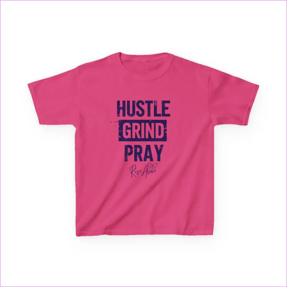 Kids Hustle Grind Pray Tee - Motivational Cotton T-Shirt for Young Dreamers - Heliconia / XS - Kids clothes