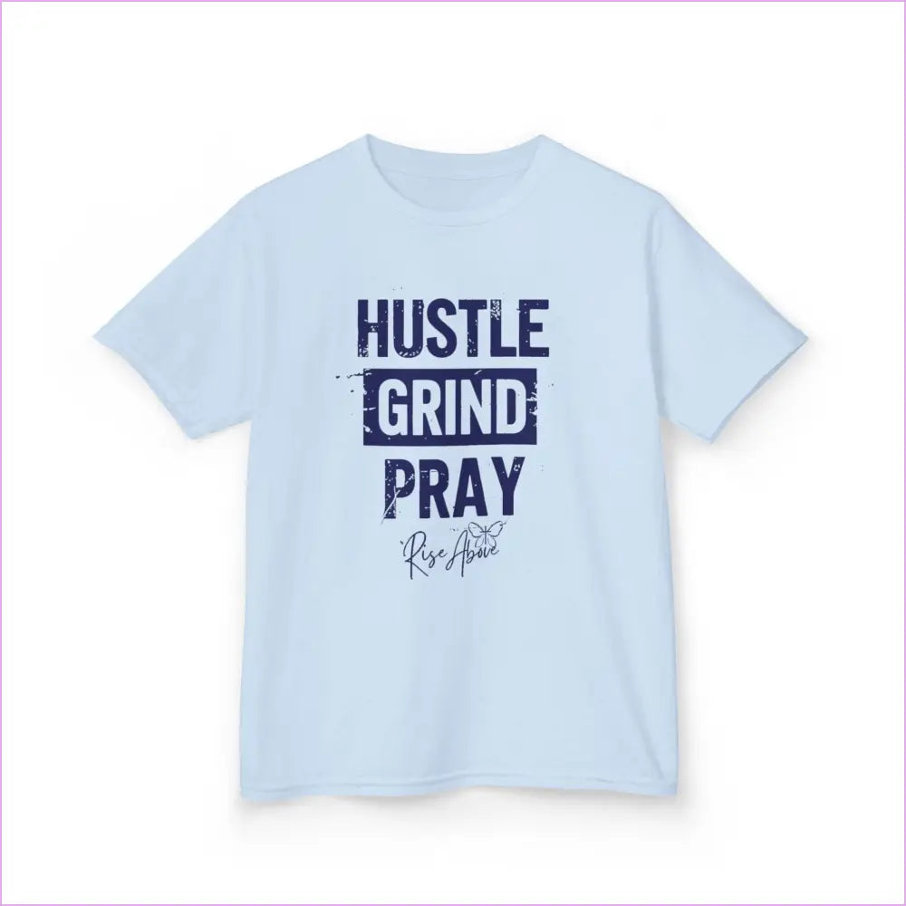 Kids Hustle Grind Pray Tee - Motivational Cotton T-Shirt for Young Dreamers - Kids clothes