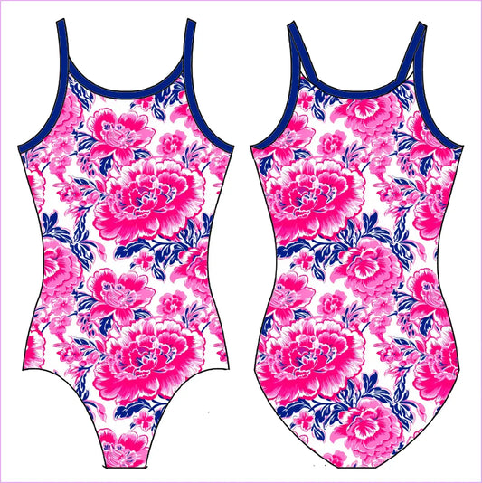 PINK AND NAVY BLOOMS GYMNASTICS LEOTARD - GYMNASTICS LEOTARDS