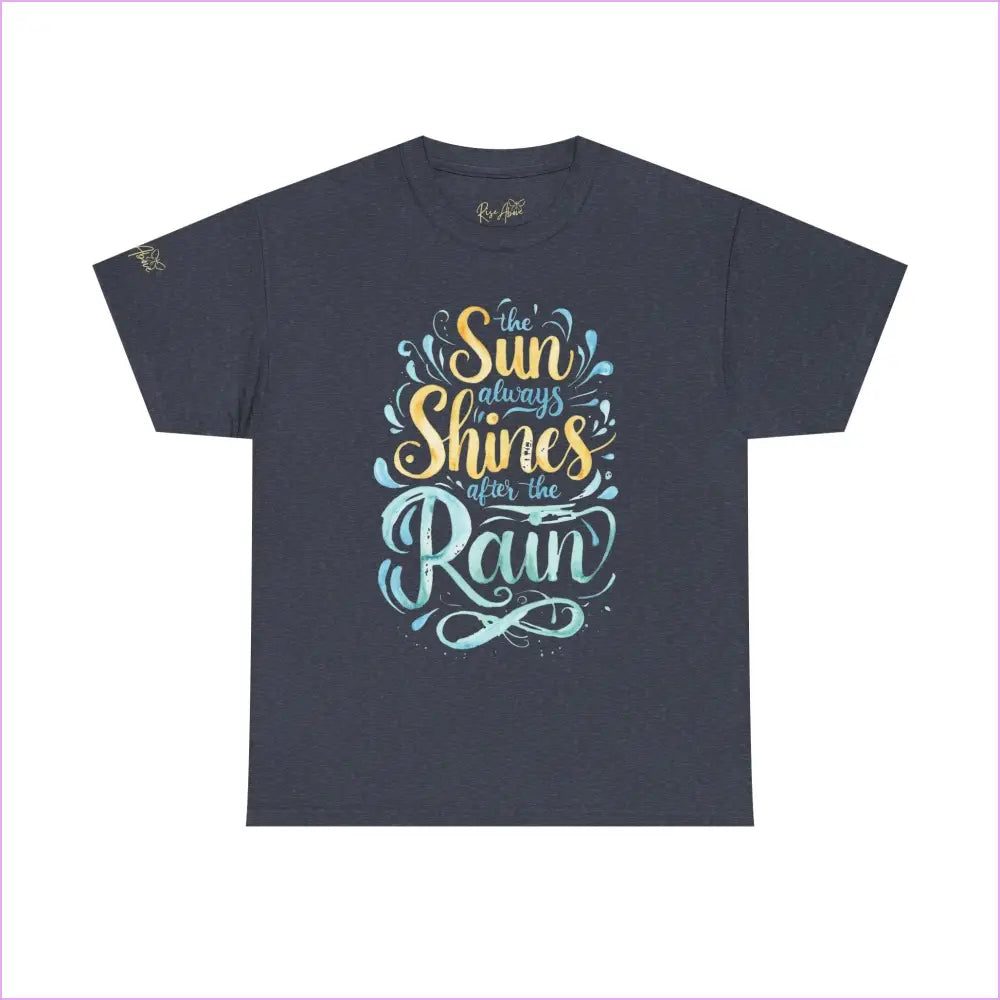 Unisex Heavy Cotton Tee - ’The Sun Always Shines After the Rain’ Inspirational Shirt - Heather Navy / S - T-Shirt