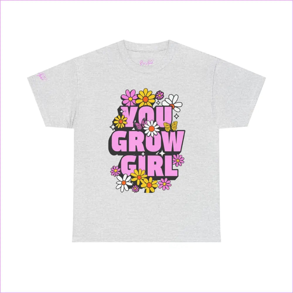 You Grow Girl Floral Unisex Heavy Cotton Tee - Ash / S - T-Shirt
