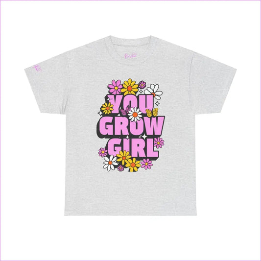 You Grow Girl Floral Unisex Heavy Cotton Tee - Ash / S - T-Shirt