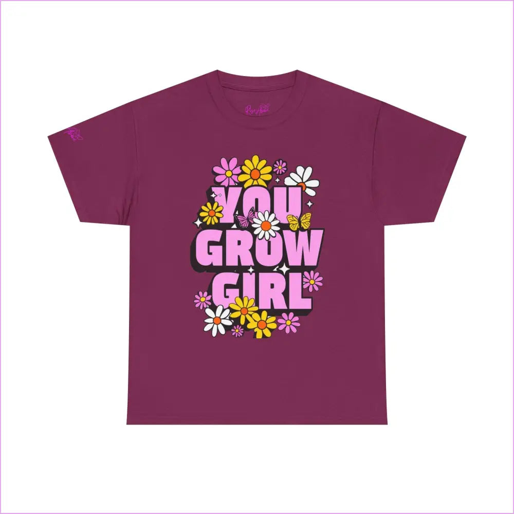 You Grow Girl Floral Unisex Heavy Cotton Tee - Berry / S - T-Shirt