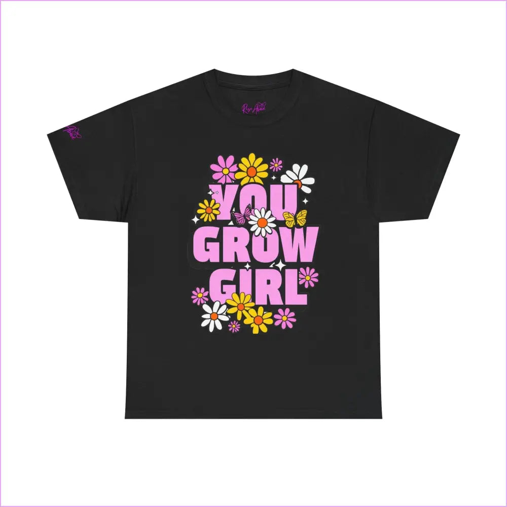 You Grow Girl Floral Unisex Heavy Cotton Tee - Black / S - T-Shirt