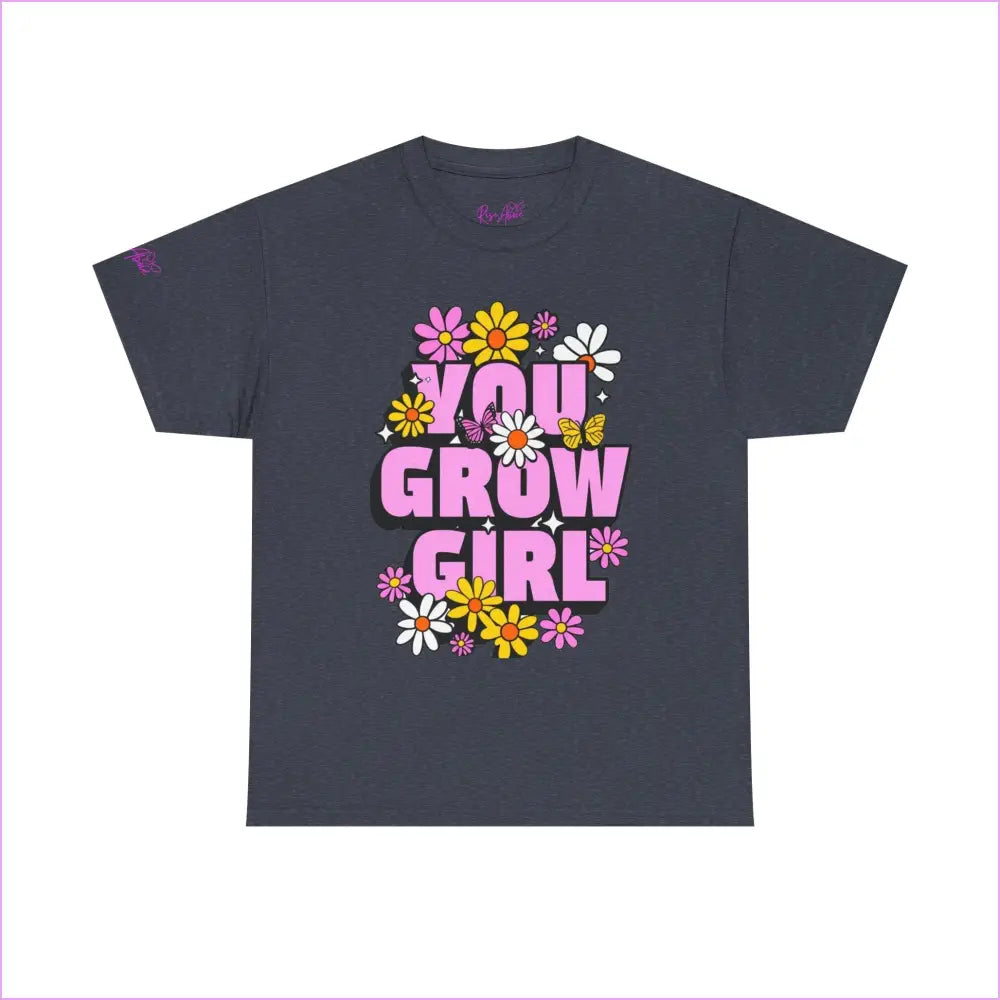 You Grow Girl Floral Unisex Heavy Cotton Tee - Heather Navy / S - T-Shirt