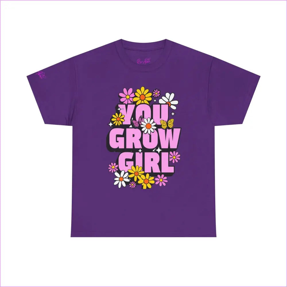 You Grow Girl Floral Unisex Heavy Cotton Tee - Purple / S - T-Shirt