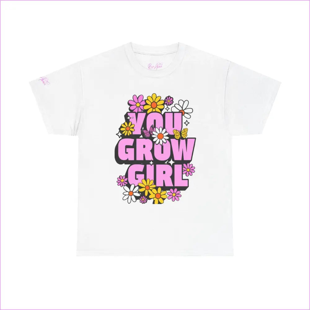 You Grow Girl Floral Unisex Heavy Cotton Tee - White / S - T-Shirt