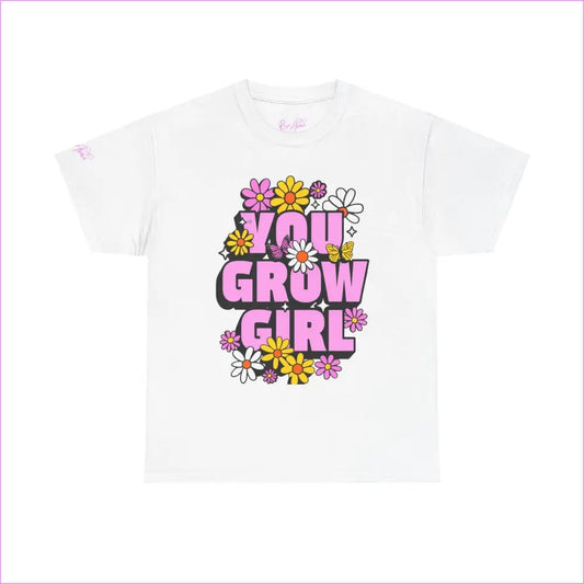 You Grow Girl Floral Unisex Heavy Cotton Tee - White / S - T-Shirt