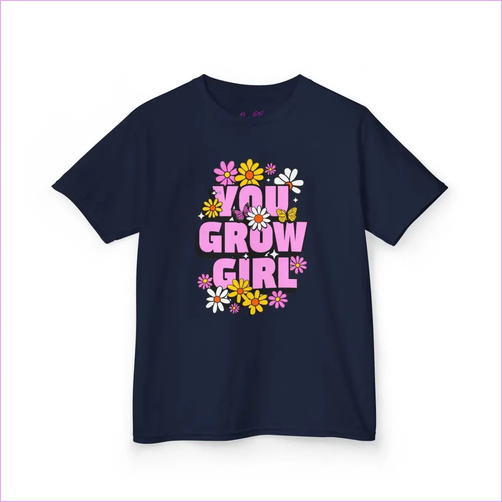You Grow Girl Kids Heavy Cotton Tee - Floral Design T-Shirt for Girls - Kids clothes