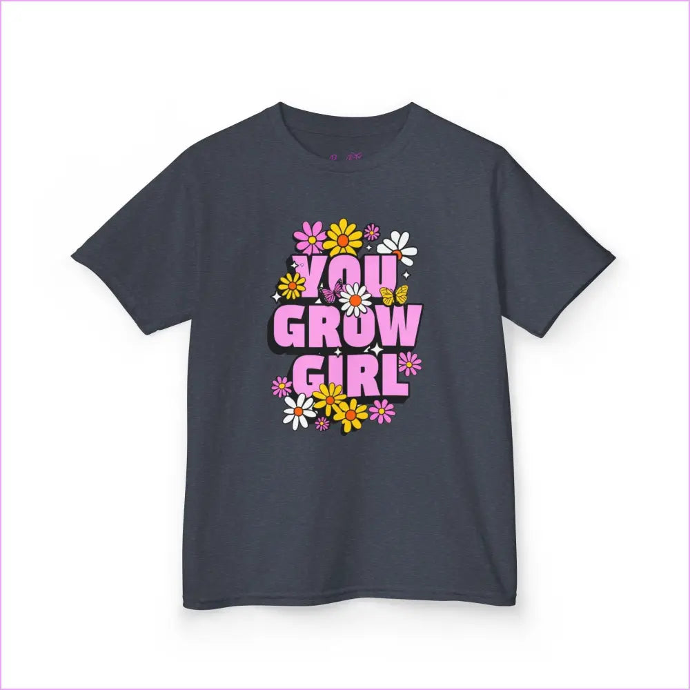You Grow Girl Kids Heavy Cotton Tee - Floral Design T-Shirt for Girls - Kids clothes