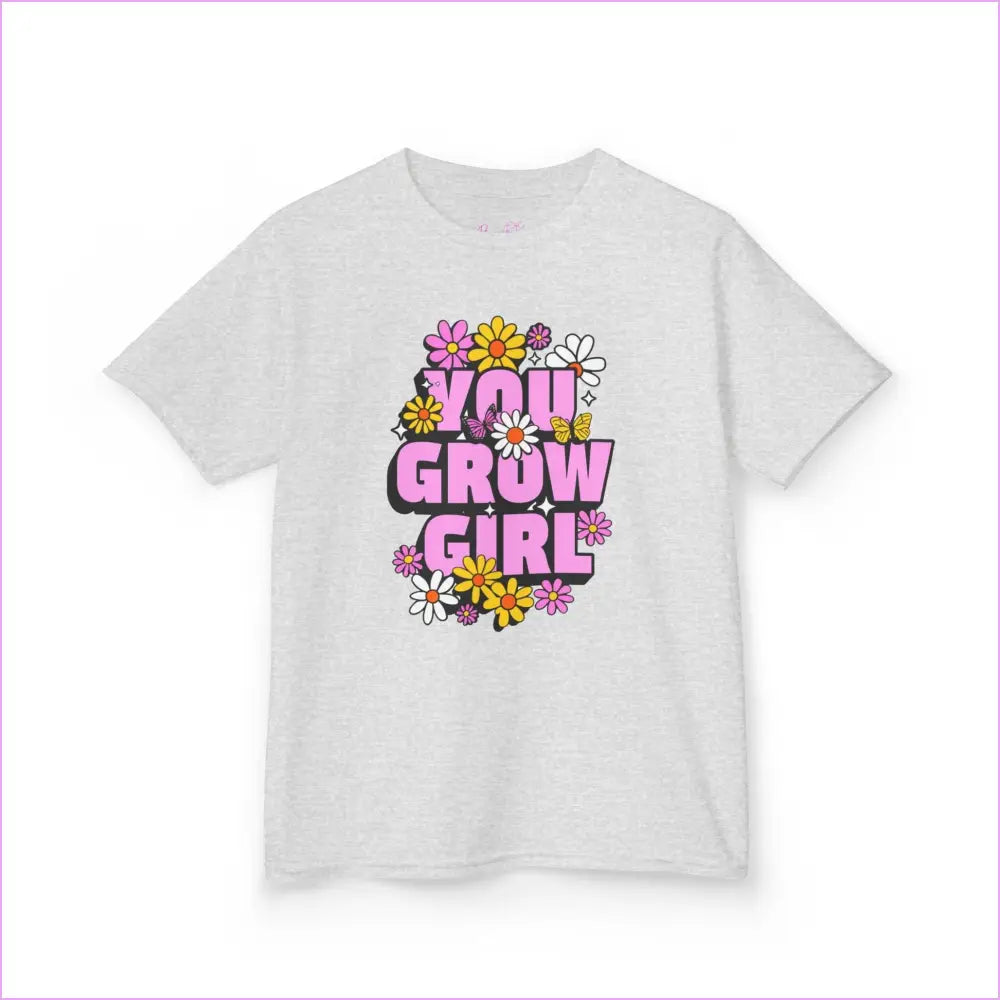 You Grow Girl Kids Heavy Cotton Tee - Floral Design T-Shirt for Girls - Kids clothes