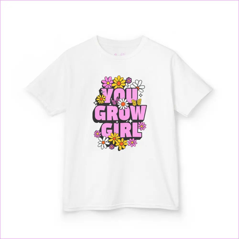 You Grow Girl Kids Heavy Cotton Tee - Floral Design T-Shirt for Girls - Kids clothes