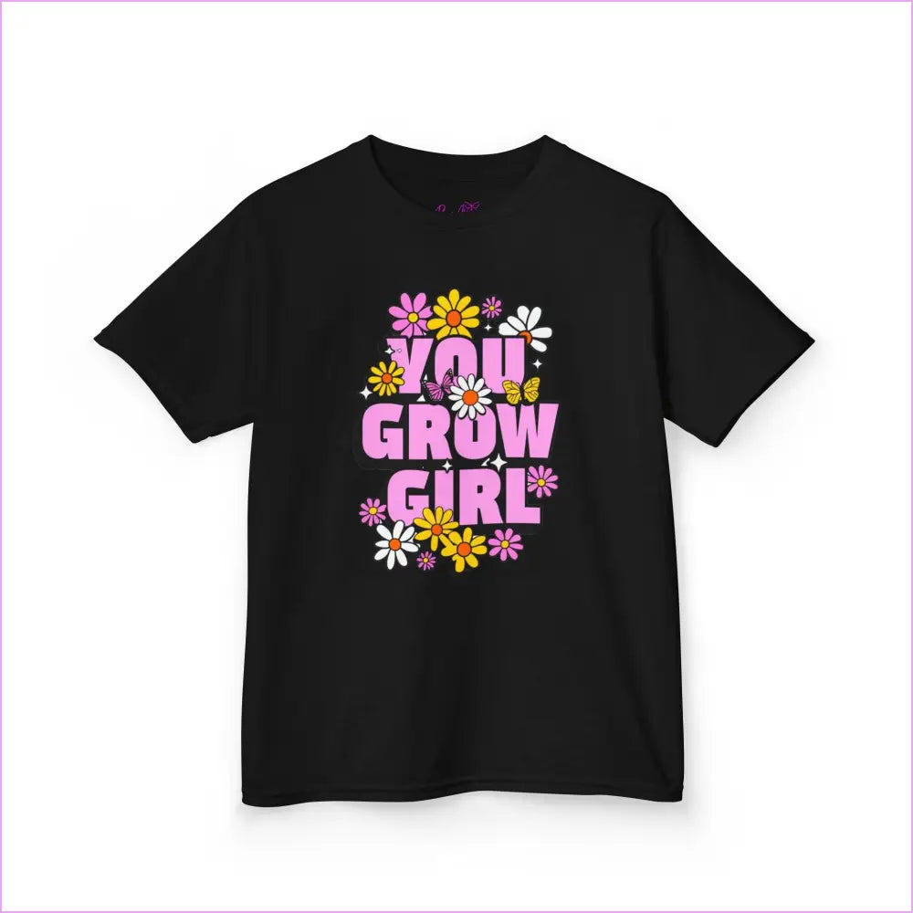 You Grow Girl Kids Heavy Cotton Tee - Floral Design T-Shirt for Girls - Kids clothes