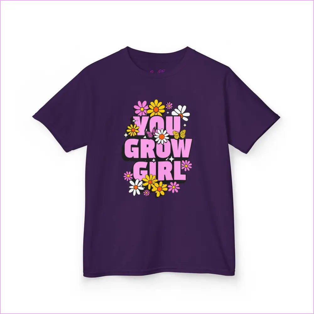 You Grow Girl Kids Heavy Cotton Tee - Floral Design T-Shirt for Girls - Kids clothes