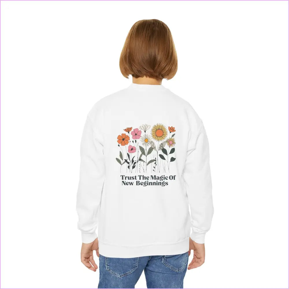 Youth Crewneck Sweatshirt - ’Trust The Magic Of New Beginnings’ Floral Design - Kids clothes