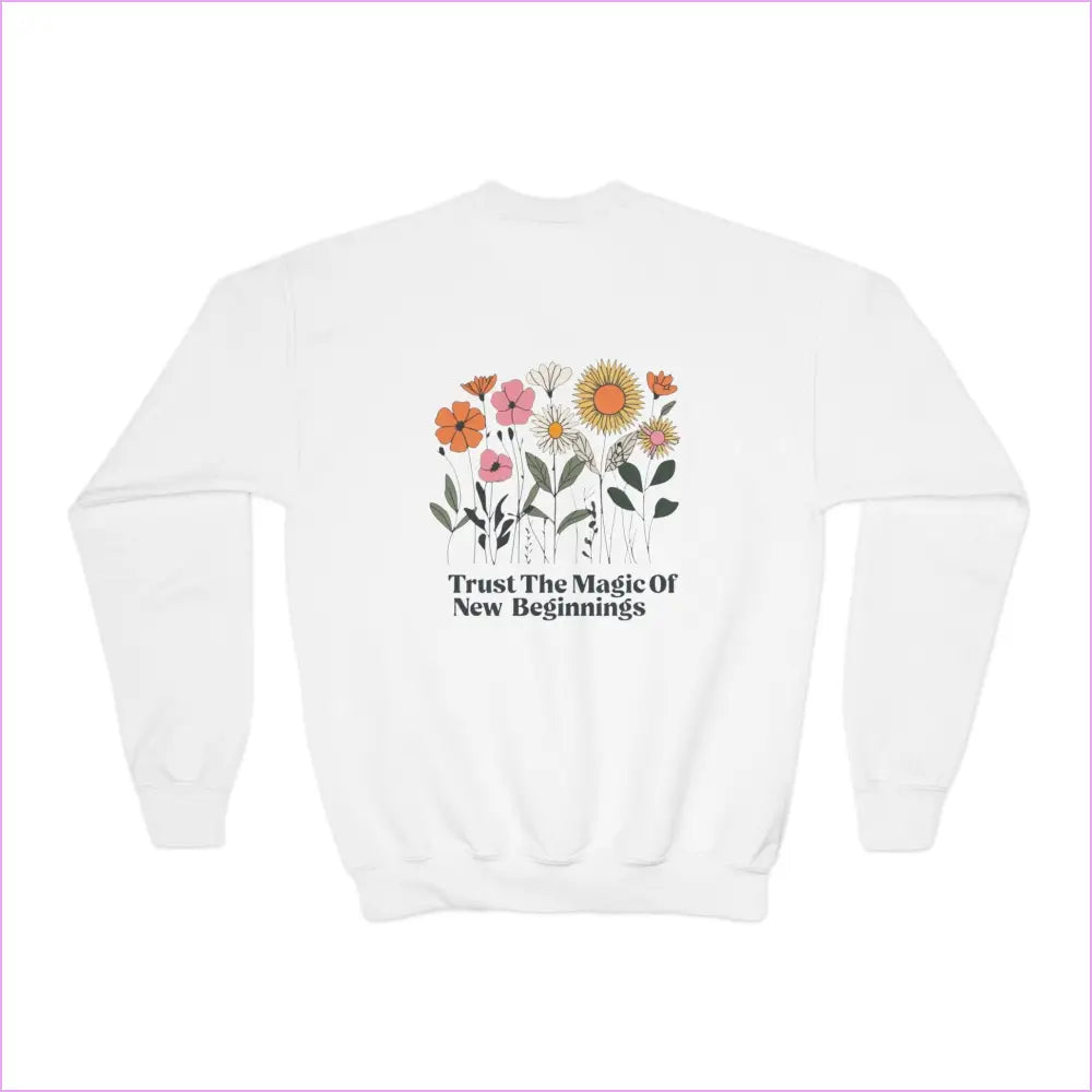 Youth Crewneck Sweatshirt - ’Trust The Magic Of New Beginnings’ Floral Design - Kids clothes